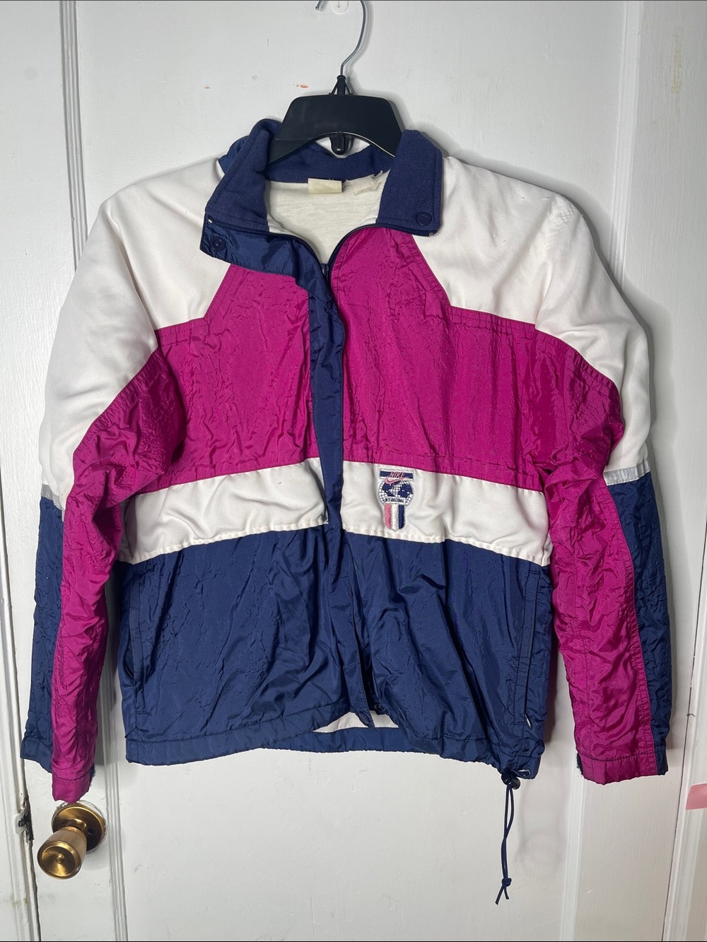 Nike M Vintage Windbreaker International Full Zip 90s Gray Tag Worn Flaws Ladies